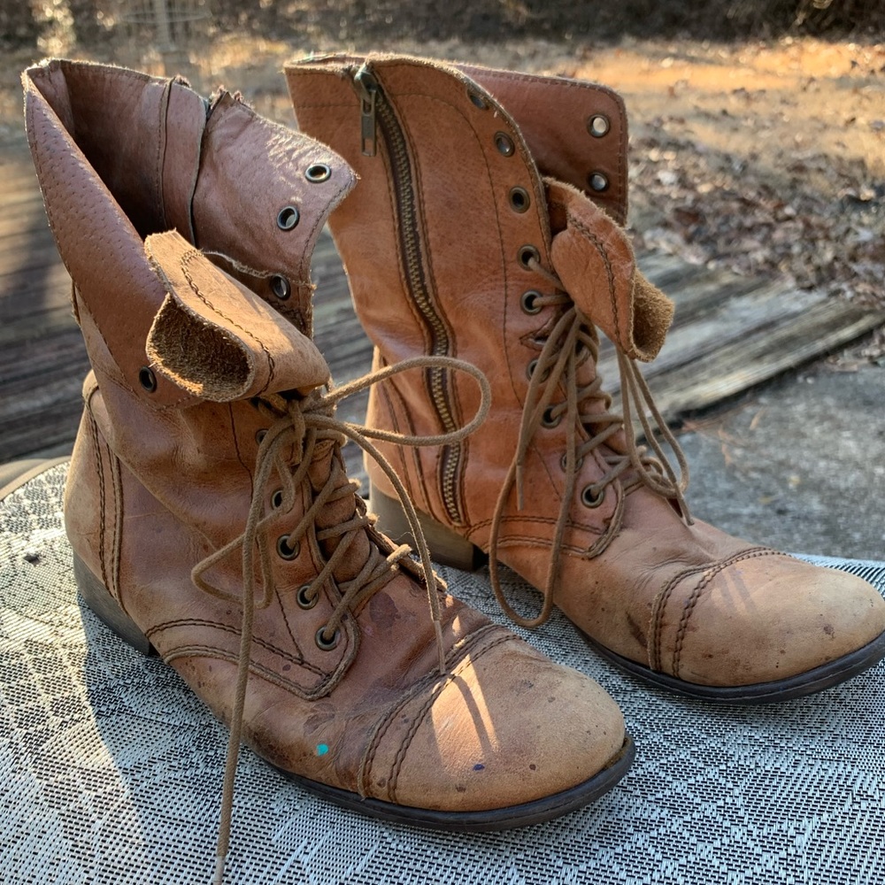 Worn Genuine Leather Zip-up Combat Boots - Picture 4 of 16